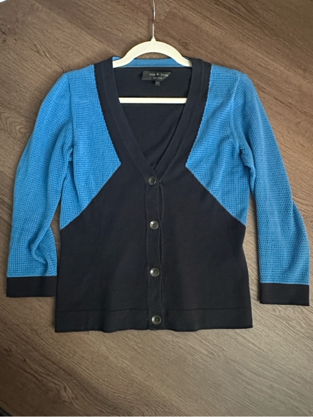 rag & bone Blue and Black V-Neck Button Cardigan